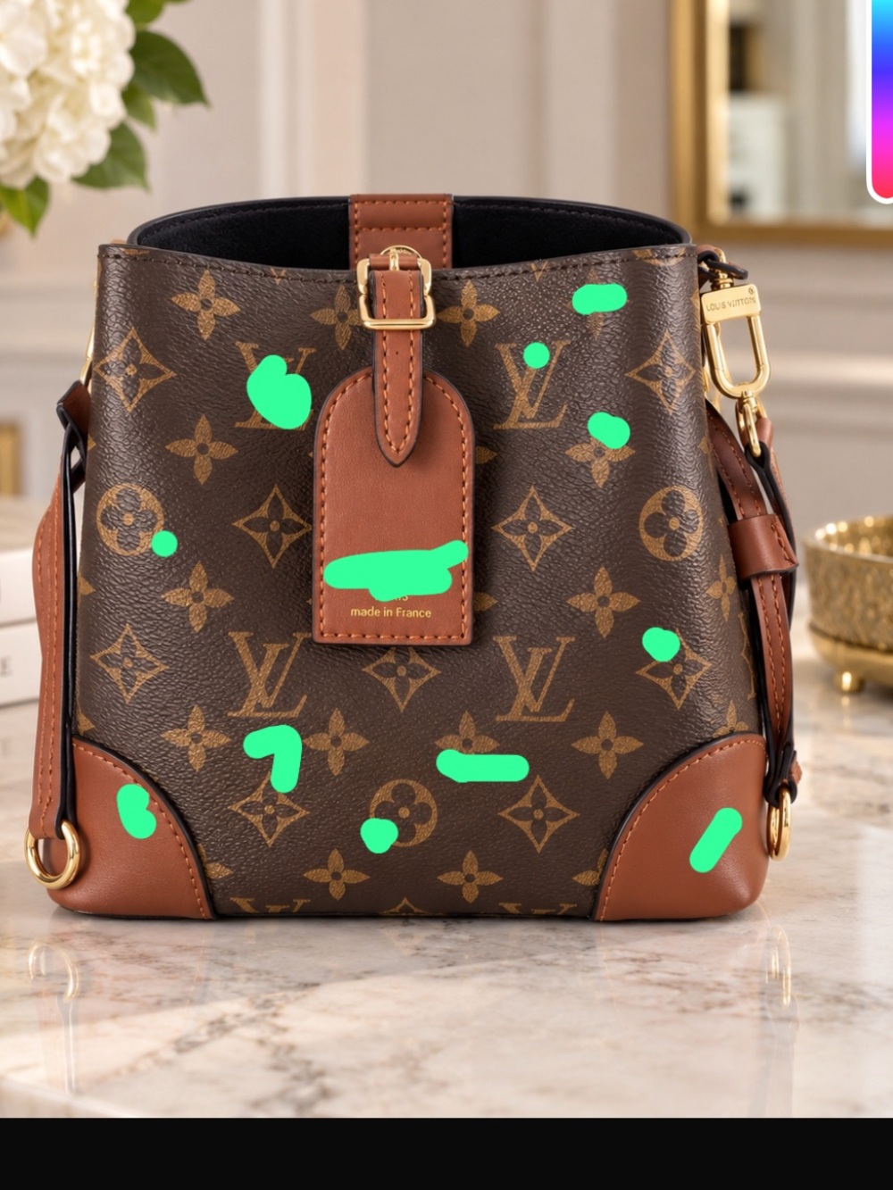 Brown Monogram Inspired Handbag with Straps